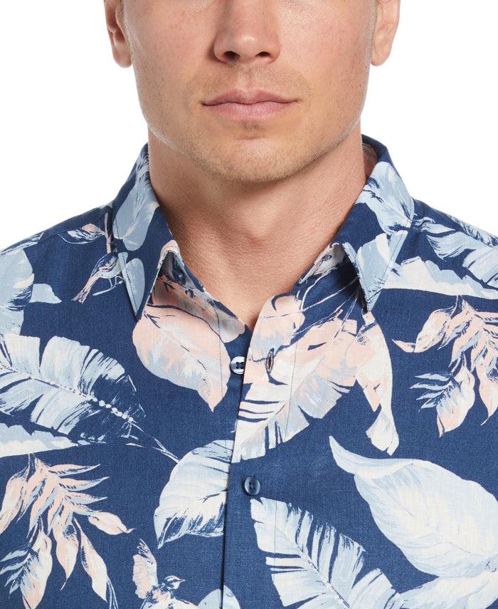 Cubavera Linen-Blend Tropical Bird Print Shirt Ensign Blue
