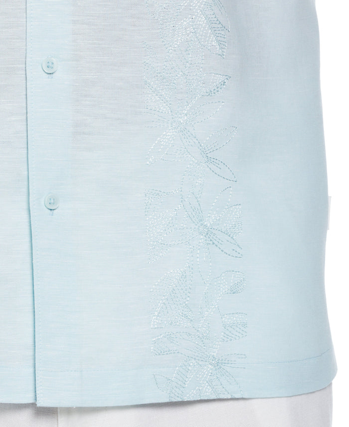 Cubavera Linen Blend Tropical Embroidery Panel Shirt Aquatic