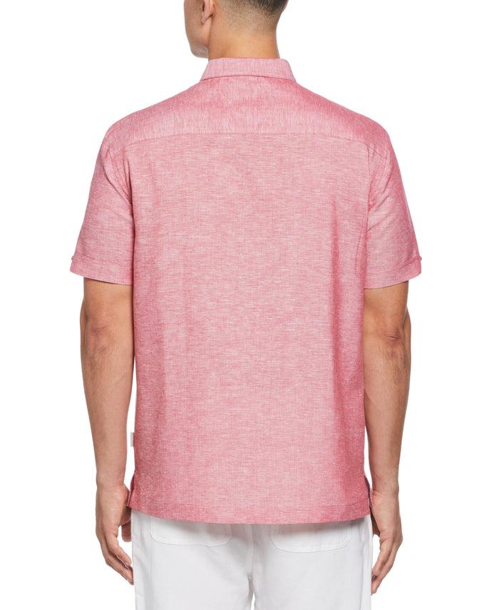 Cubavera Linen Blend Tropical Embroidery Panel Shirt Tango Red