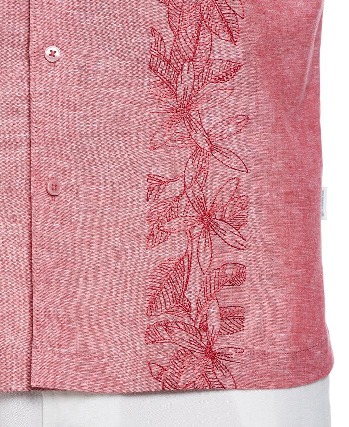Cubavera Linen Blend Tropical Embroidery Panel Shirt Tango Red