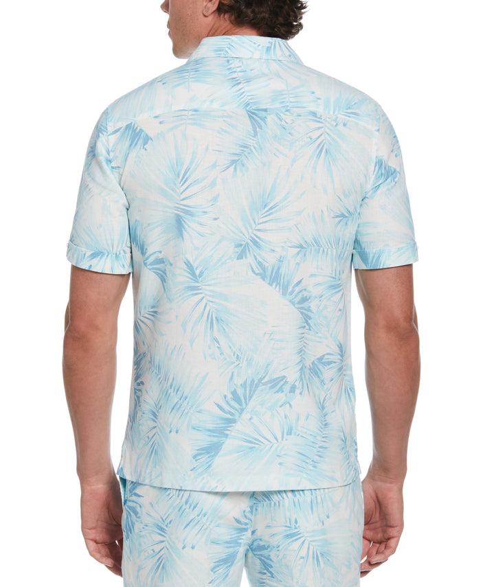 Cubavera Linen Blend Tropical Palm Print Shirt Aqua Esque