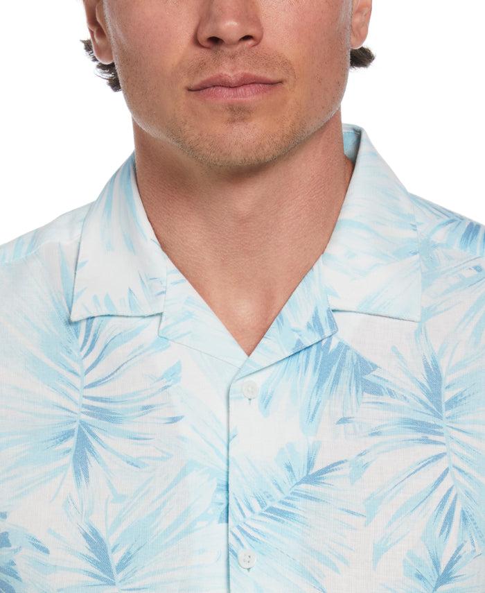 Cubavera Linen Blend Tropical Palm Print Shirt Aqua Esque