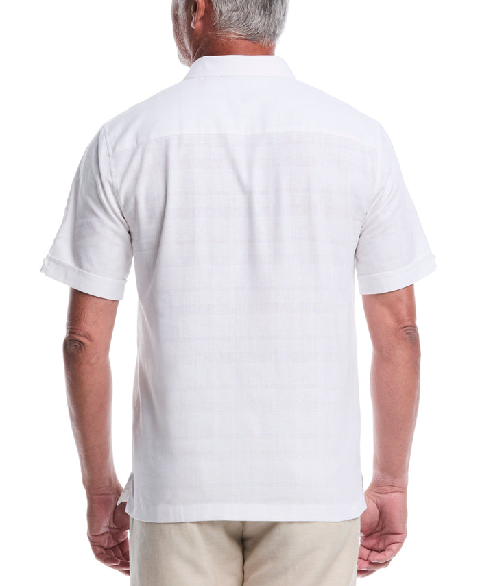 Cubavera Linen Blend Tropical Print Shirt Brilliant White