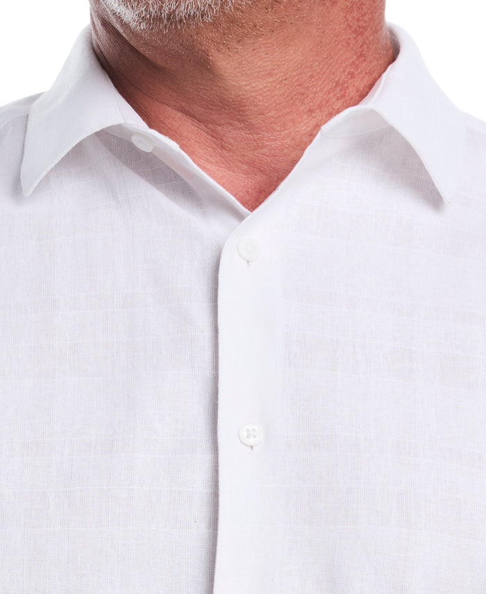 Cubavera Linen Blend Tropical Print Shirt Brilliant White