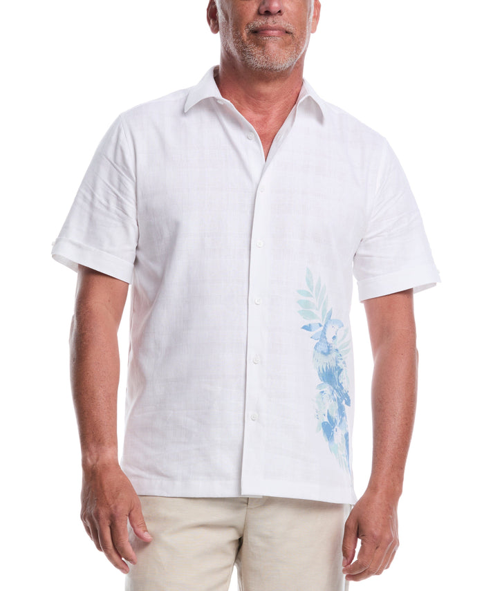 cubavera Linen Blend Tropical Print Shirt Brilliant White