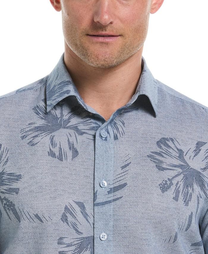 Cubavera Linen Blend Tropical Tonal Print Shirt Ensign Blue