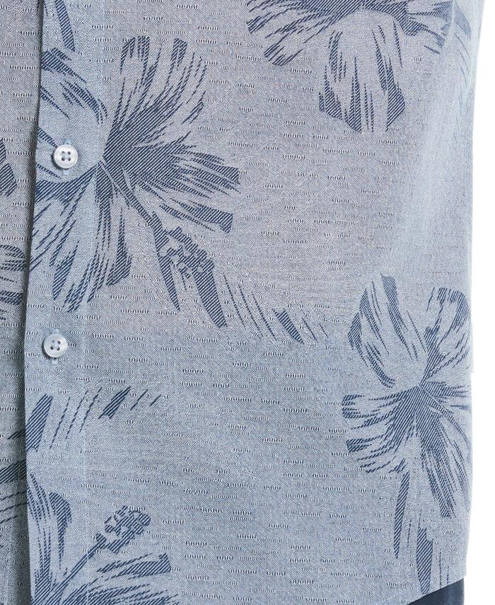 Cubavera Linen Blend Tropical Tonal Print Shirt Ensign Blue