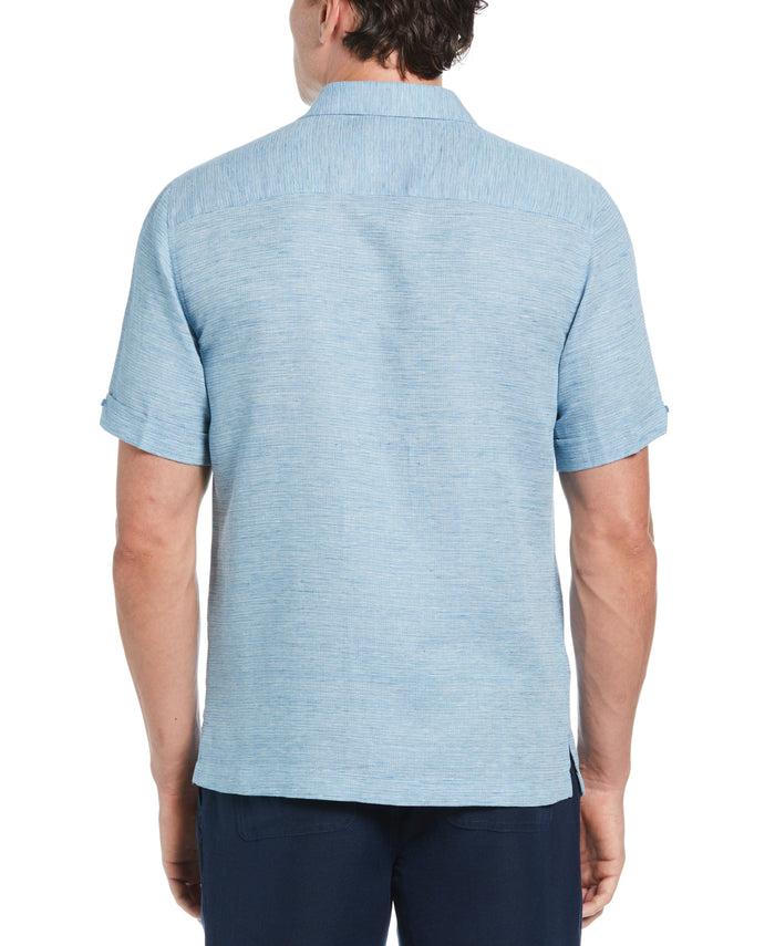 Cubavera Linen Blend Tuck Panel Dobby Shirt Blue Sapphire