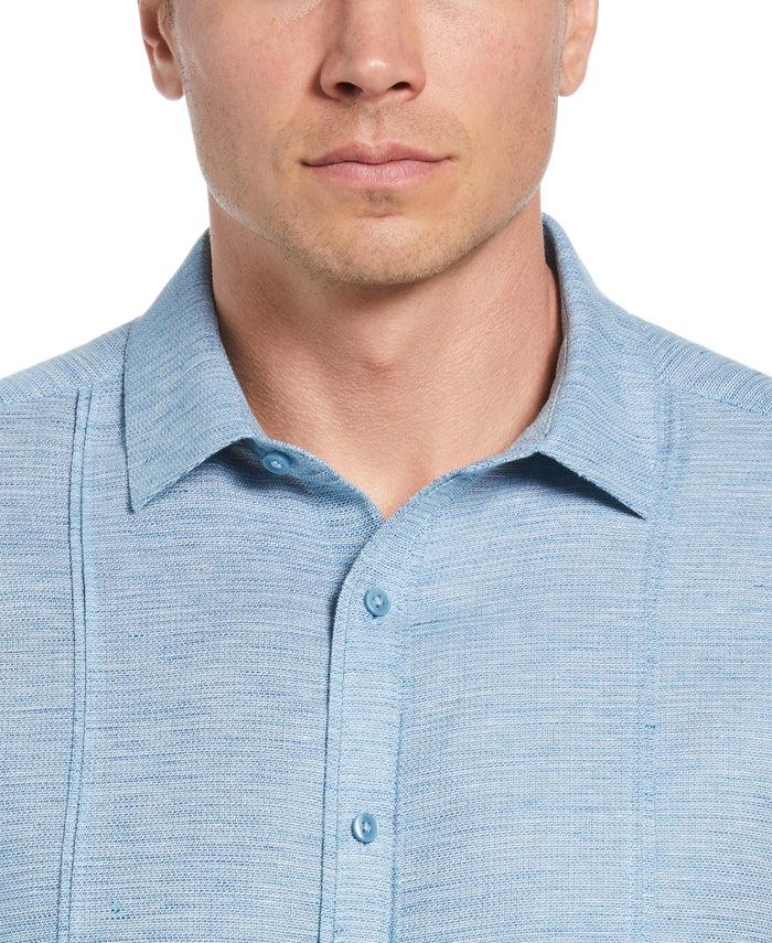 Cubavera Linen Blend Tuck Panel Dobby Shirt Blue Sapphire