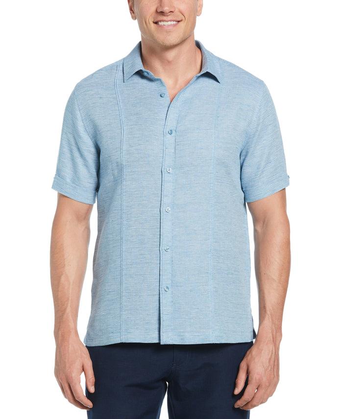 cubavera Linen Blend Tuck Panel Dobby Shirt Blue Sapphire