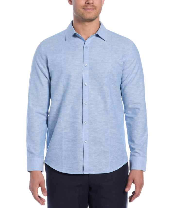 cubavera Linen Blend Tuck Panel Shirt Parisian Blue