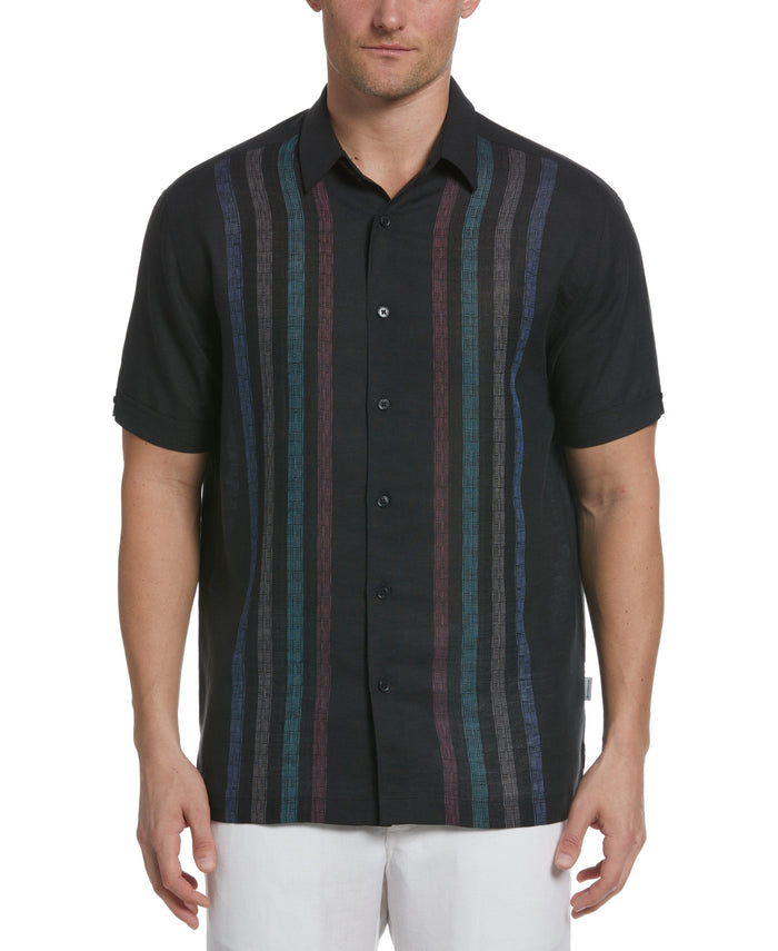 cubavera Linen Blend Yarn Dye Panel Shirt Jet Black