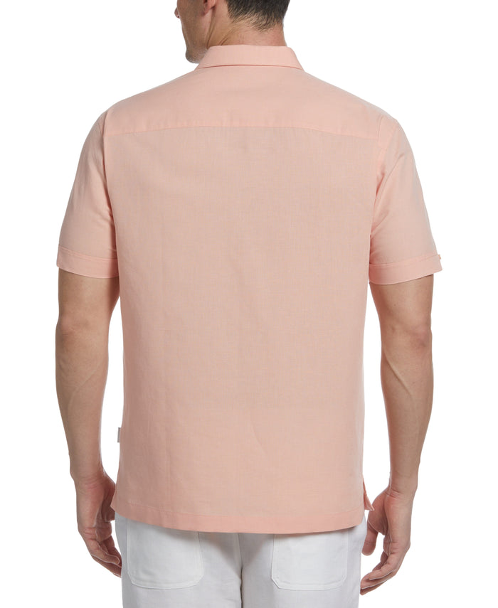 Cubavera Linen Blend Yarn Dye Panel Shirt Peach Pearl