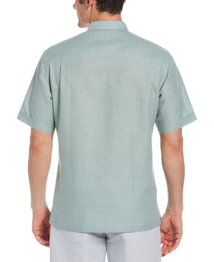 Cubavera Linen-Blend Yarn Dye Stripe Guayabera Shirt Blue Surf