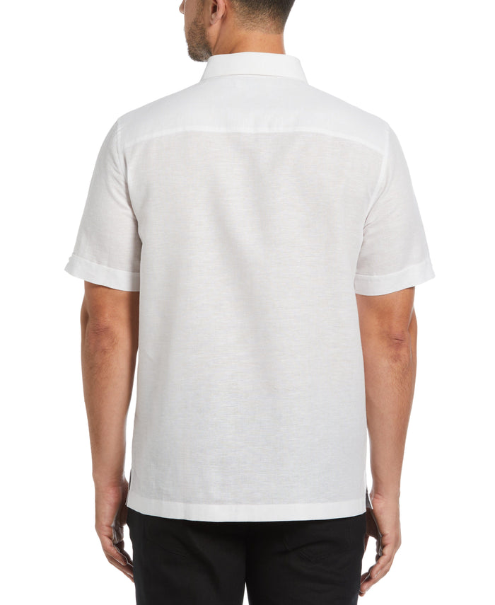 Cubavera Linen Blend Yarn Dyed Panel Shirt Brilliant White