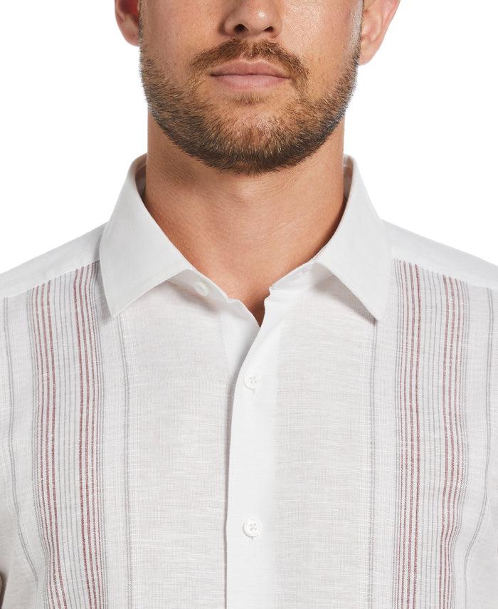 Cubavera Linen Blend Yarn Dyed Panel Shirt Brilliant White