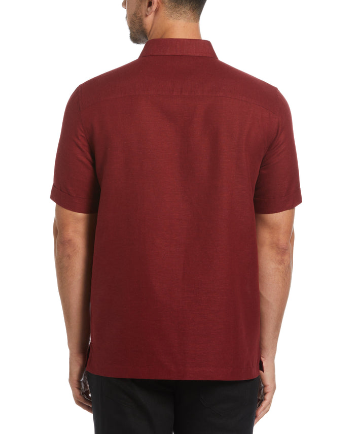 Cubavera Linen Blend Yarn Dyed Panel Shirt Cabernet