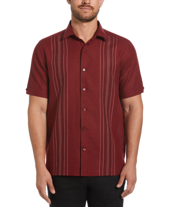 cubavera Linen Blend Yarn Dyed Panel Shirt Cabernet