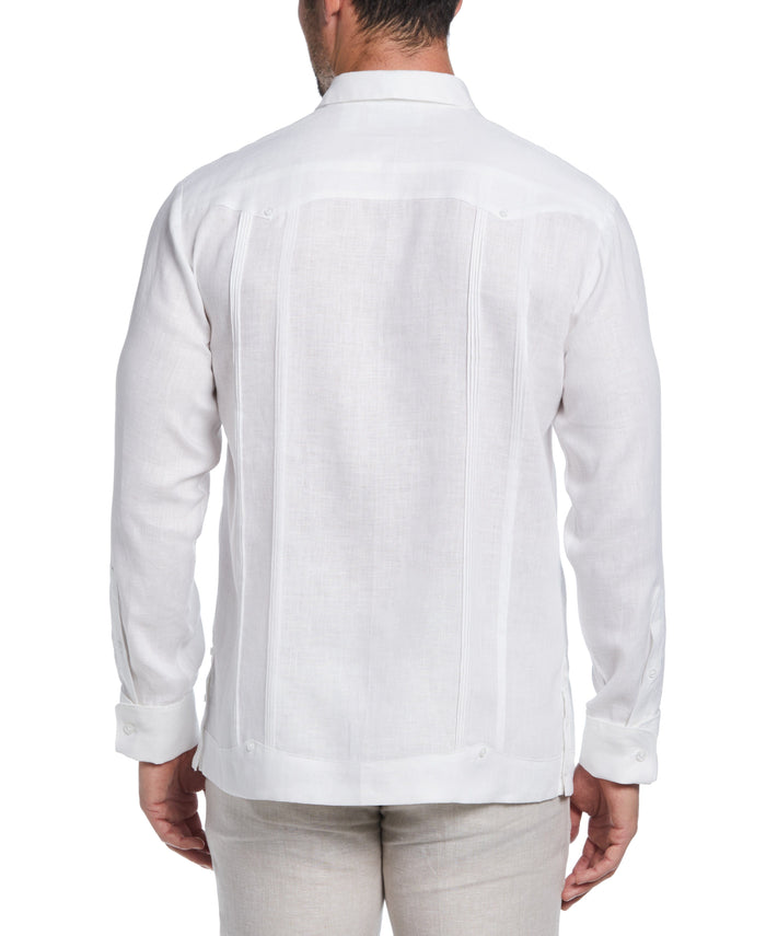 Cubavera Linen Embroidered French Cuff Guayabera Shirt Brilliant White
