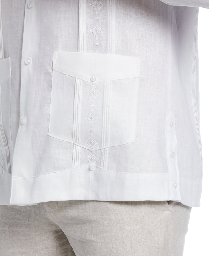 Cubavera Linen Embroidered French Cuff Guayabera Shirt Brilliant White