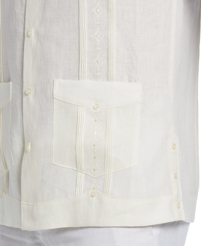 Cubavera Linen Embroidered French Cuff Guayabera Shirt Whisper White