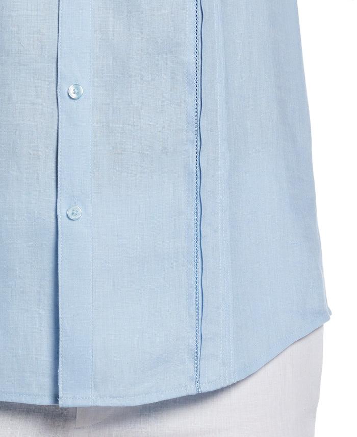 Cubavera Linen Embroidered Tuck Panel Guayabera Shirt Cerulean