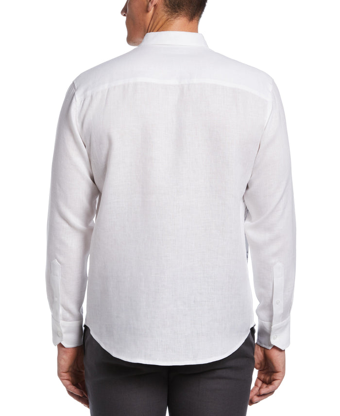 Cubavera Linen Engineered Floral Print Shirt Brilliant Wh/Jet Blk