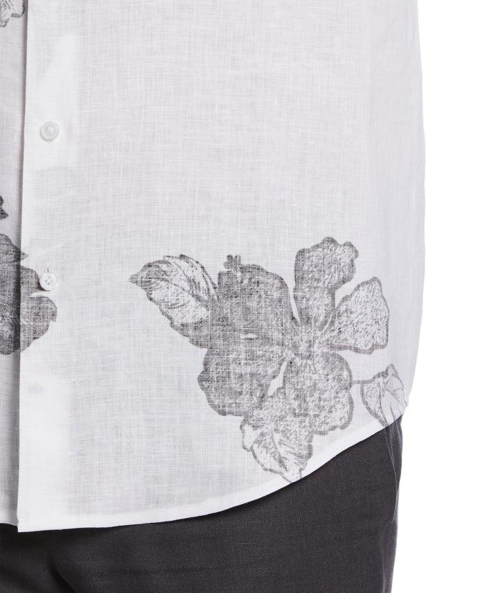 Cubavera Linen Engineered Floral Print Shirt Brilliant Wh/Jet Blk
