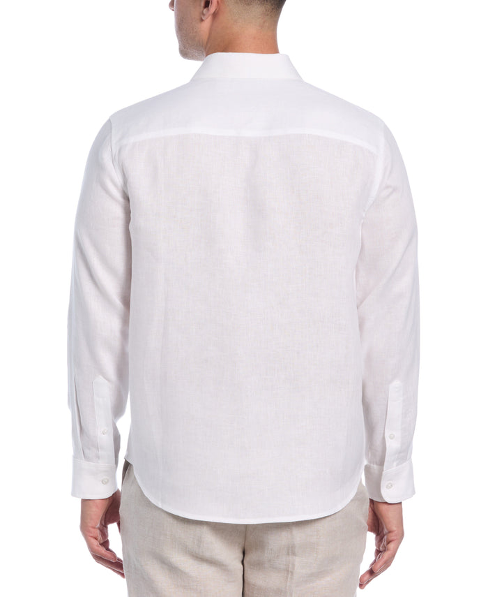 Cubavera Linen Engineered Tropical Print Shirt Brilliant White/Dune