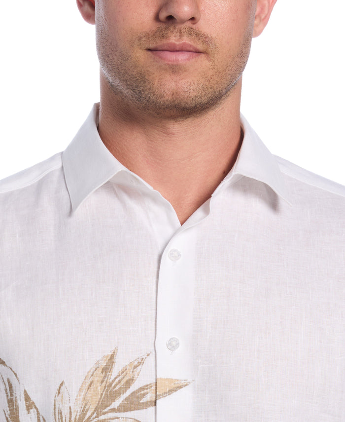 Cubavera Linen Engineered Tropical Print Shirt Brilliant White/Dune