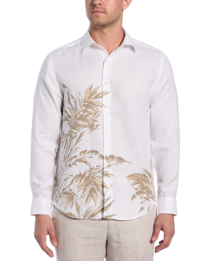 cubavera Linen Engineered Tropical Print Shirt Brilliant White/Dune