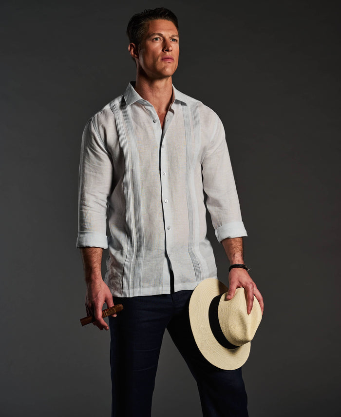 Cubavera Linen Multi-Tuck Guayabera Shirt Ballad Blue