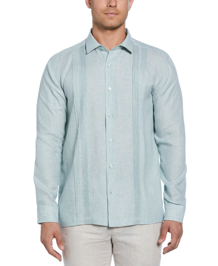 cubavera Linen Multi-Tuck Guayabera Shirt Blue Surf