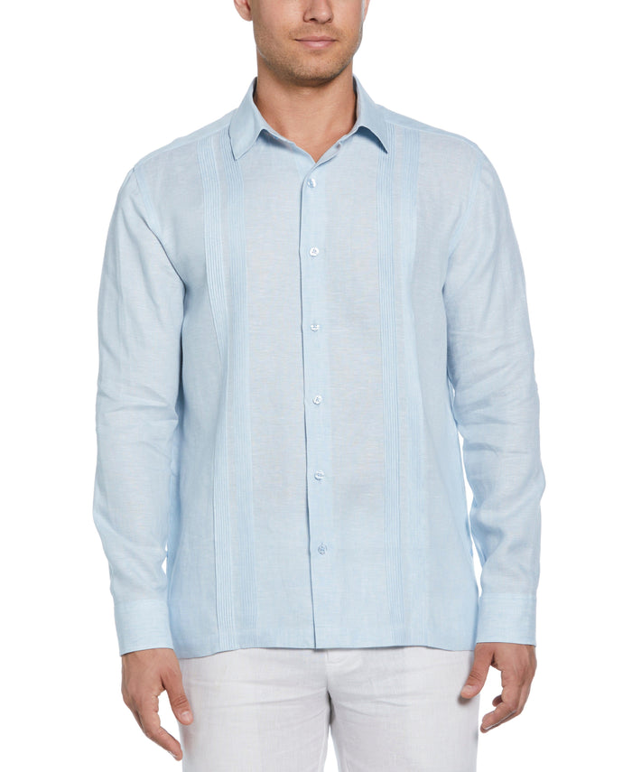 cubavera Linen Multi-Tuck Guayabera Shirt Dream Blue