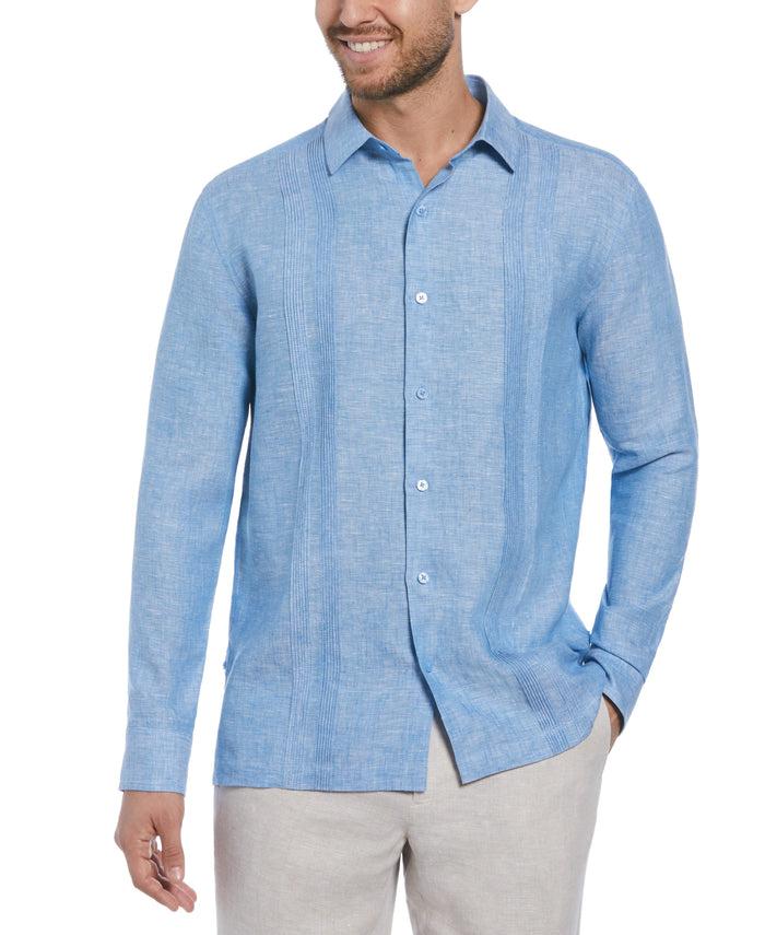 cubavera Linen Multi-Tuck Guayabera Shirt Parisian Blue