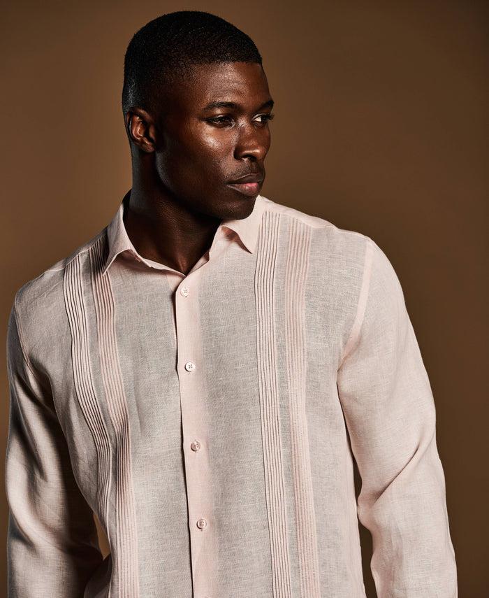 Cubavera Linen Multi-Tuck Guayabera Shirt Peach Whip