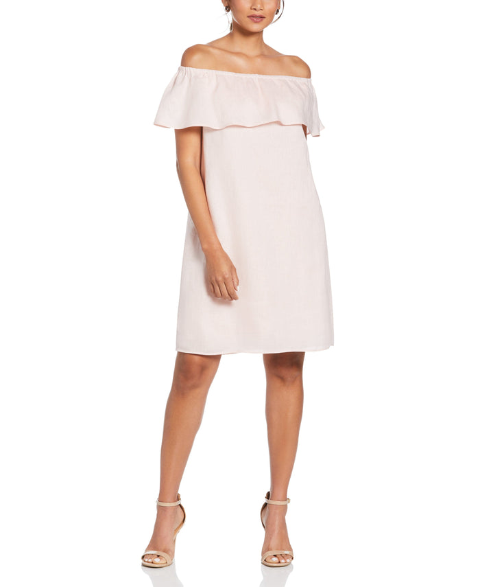cubavera Linen Off-The-Shoulder Knee-Length Dress Pink Dogwood