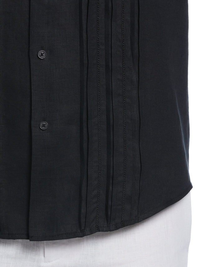 Cubavera Linen Triple Tuck Embroidered Panel Shirt Jet Black