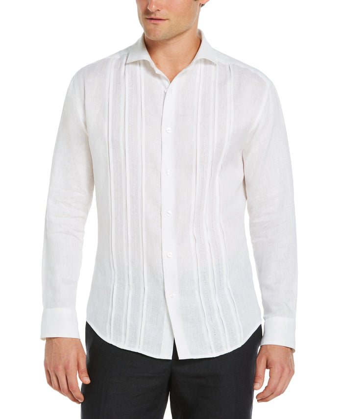 Cubavera Linen Triple Tuck Embroidered Shirt Brilliant White