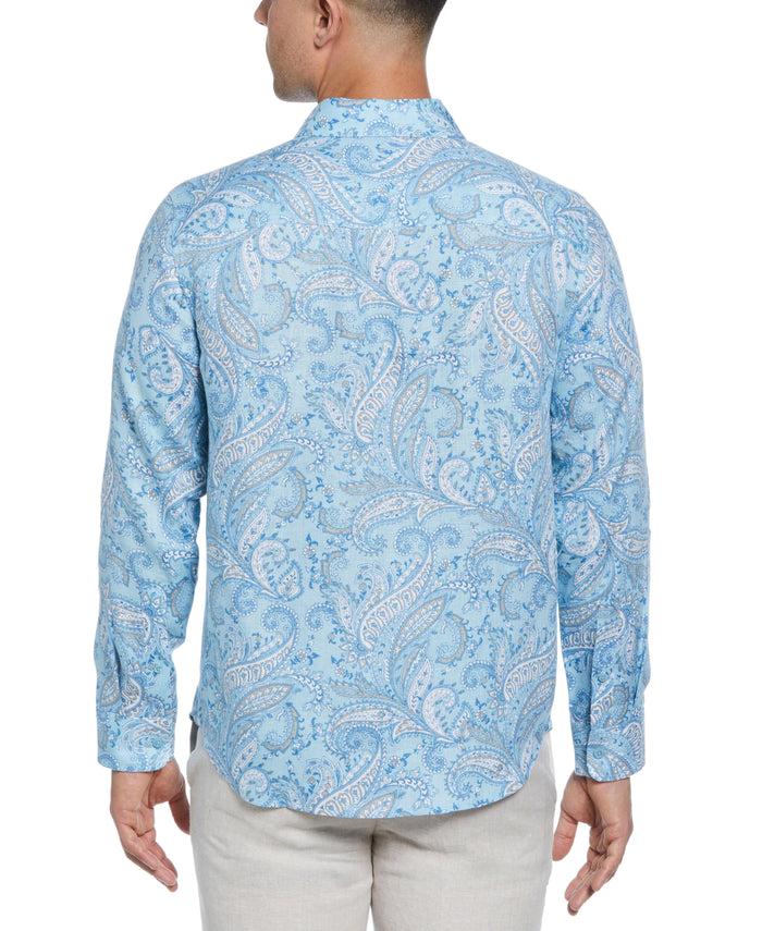 Cubavera Long Sleeve Linen Allover Paisley Printed Shirt Dream Blue
