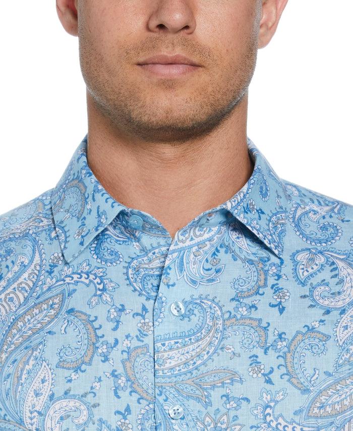 Cubavera Long Sleeve Linen Allover Paisley Printed Shirt Dream Blue