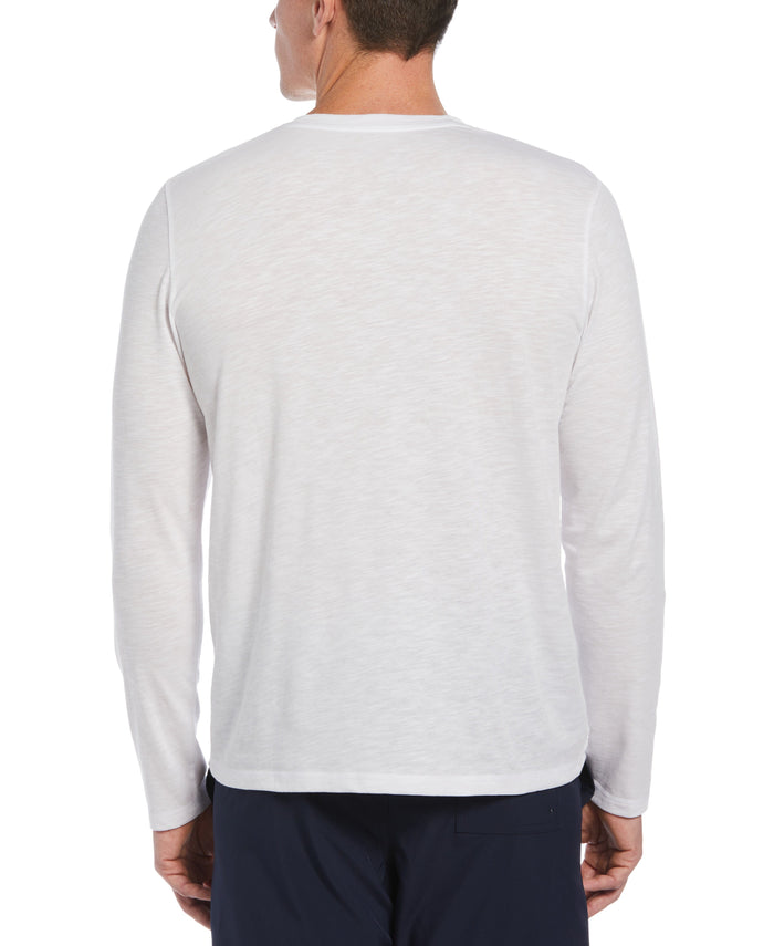 Cubavera Long Sleeve Slub Crew Neck Tee Brilliant White