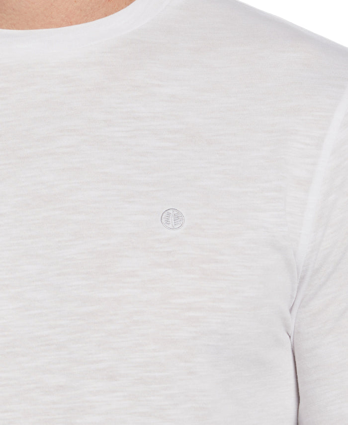 Cubavera Long Sleeve Slub Crew Neck Tee Brilliant White