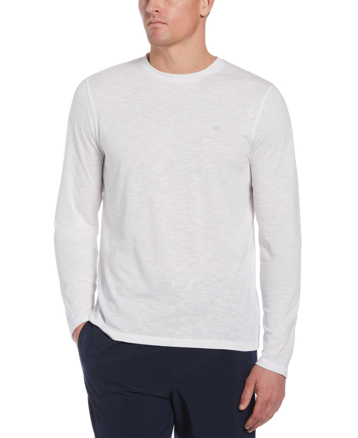 Cubavera Long Sleeve Slub Crew Neck Tee Brilliant White