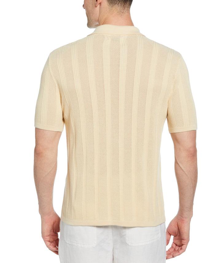 Cubavera Mesh Stripe Knit Sweater Shirt Bleached Sand