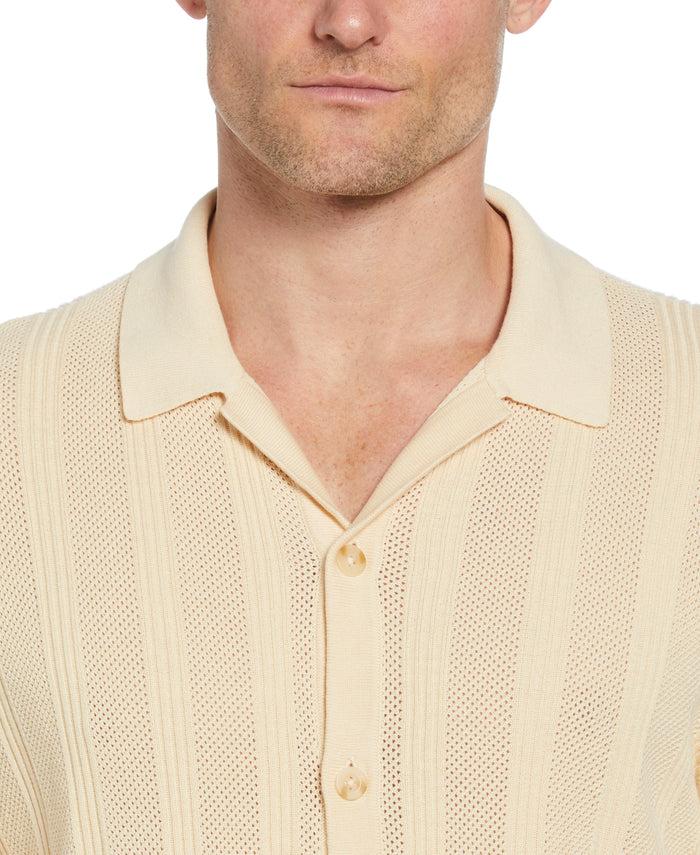 Cubavera Mesh Stripe Knit Sweater Shirt Bleached Sand