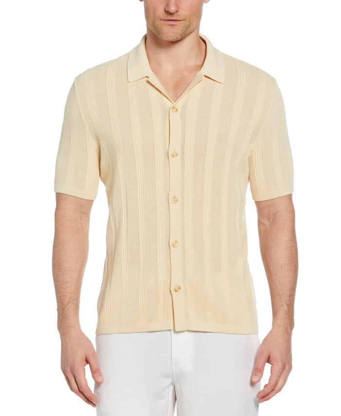 cubavera Mesh Stripe Knit Sweater Shirt Bleached Sand