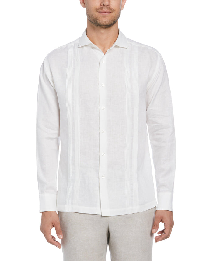cubavera Modern Linen Multi Pintuck Guayabera Shirt Brilliant White