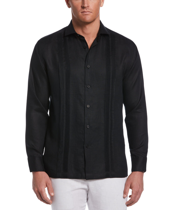 Cubavera Modern Linen Multi Pintuck Guayabera Shirt Jet Black