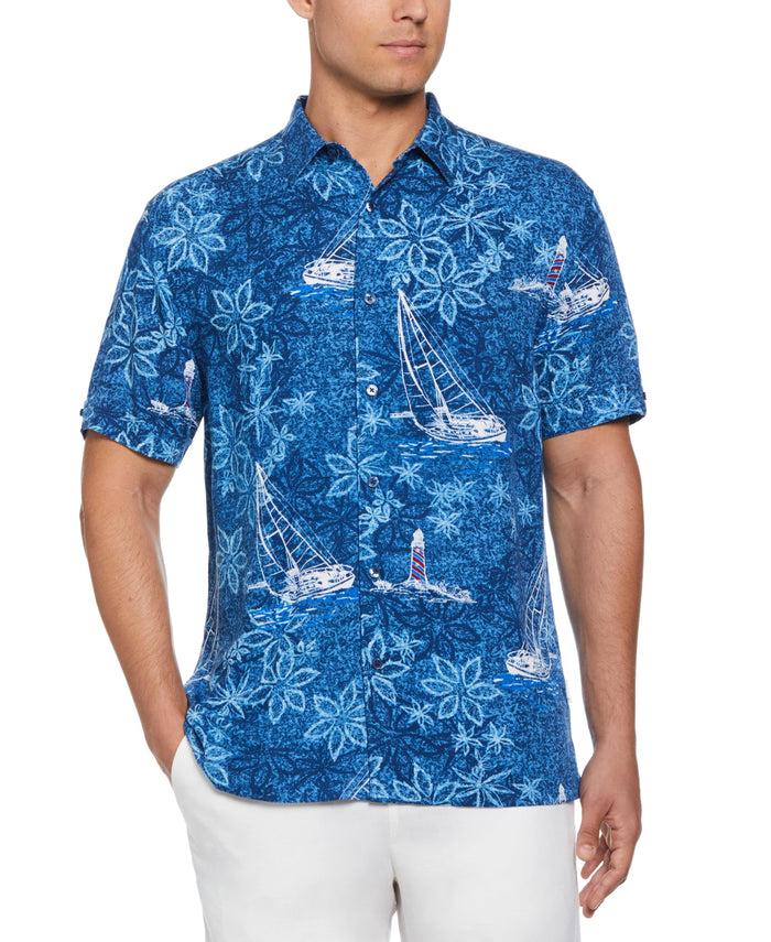 cubavera Nautical Tropical Print Shirt Blueberry Pancake